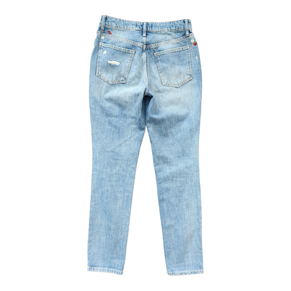 Free People We The Free Embroidered Distressed Jeans 26‎ Blue Straight Leg Retro - Picture 2 of 10